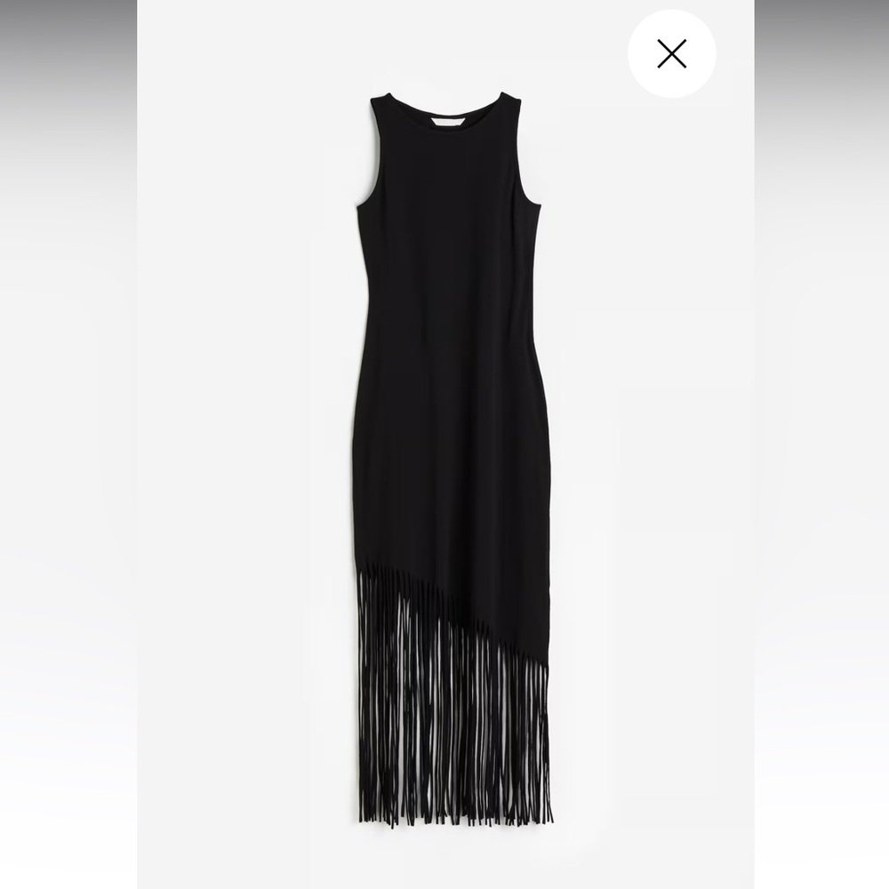 NWT H&M Fringe-hem Midi Tank Dress in Black Size Med